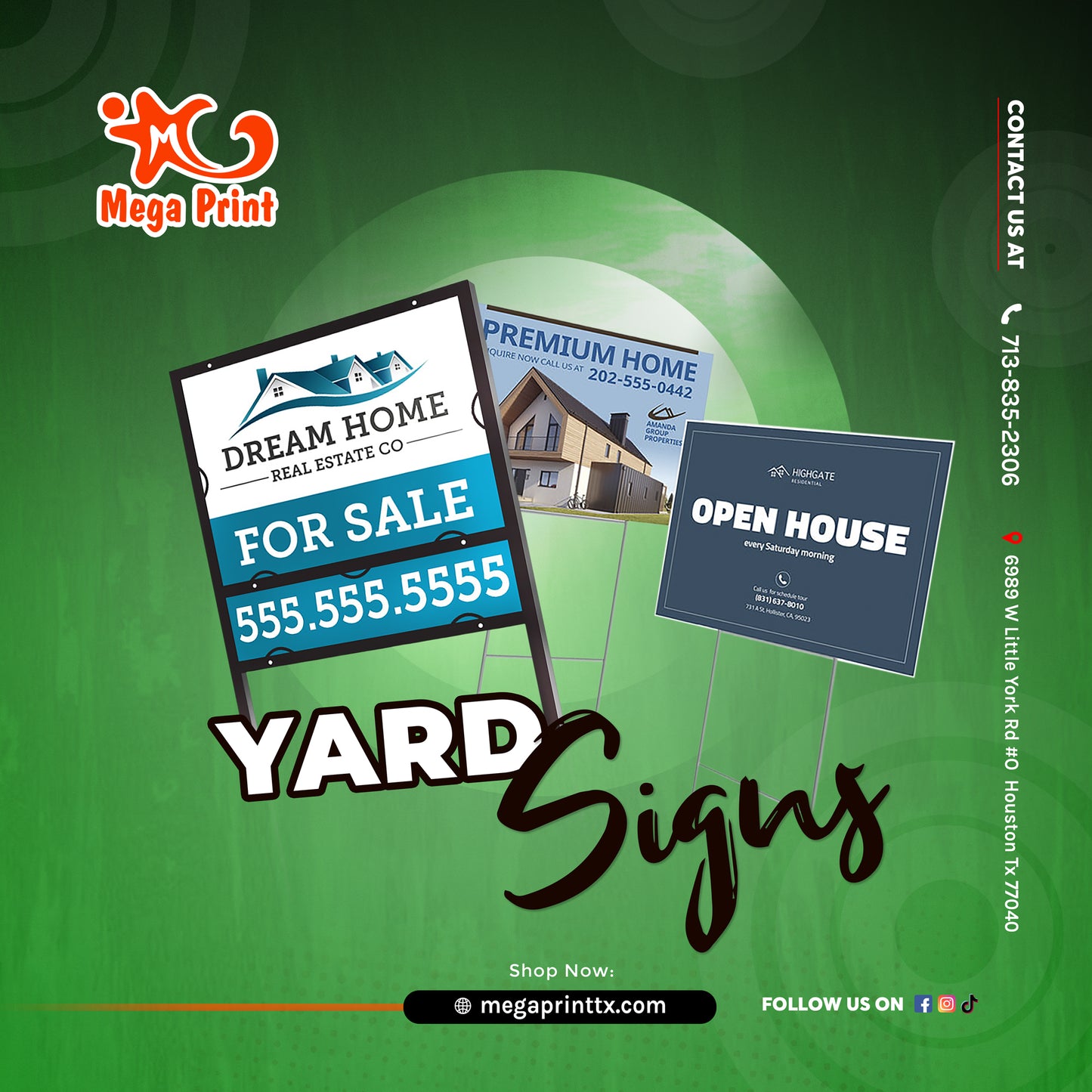 Yard Sign 2 Sides Print 24x18 With H-Stake