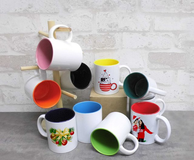 White Ceramic Sublimation Coffee Mug with Colored Inside/Handle -Box of 12 pcs - 11oz.