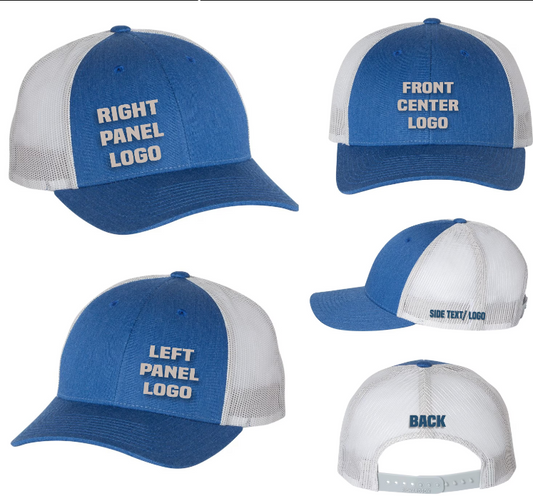 Custom embroidery logo On Richardson 112 Trucker Hats (pack of 12 pcs) any logo 1 colocation