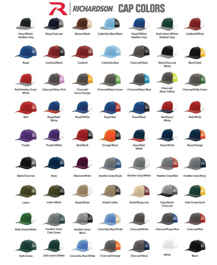 Custom embroidery logo On Richardson 112 Trucker Hats (pack of 12 pcs) any logo 1 colocation